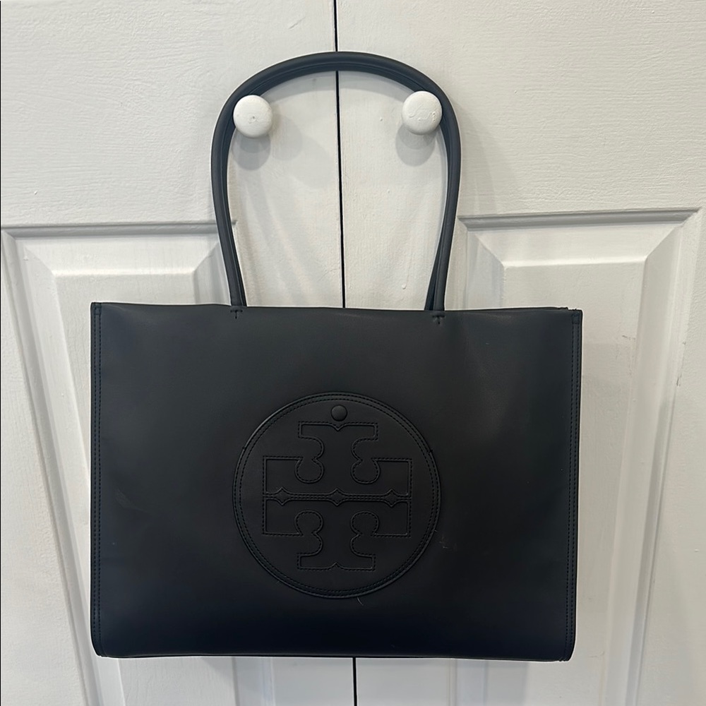 Tory Burch Ella Bio Black Leather Tote Bag